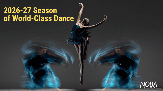 Ballet dancer performing leap with dynamic blue light effects.